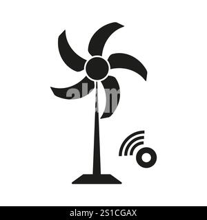 Fan with Wi Fi. Smart cooling device. Black minimalist icon. Airflow technology symbol. Stock Vector