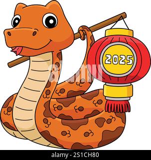 Year of the Snake Holding a Lantern 2025 Coloring Stock Vector Image ...