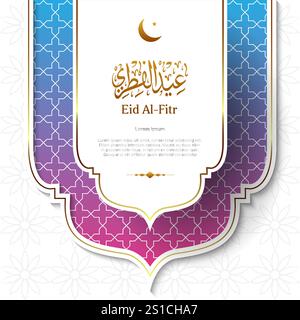 Eid Al-Fitr social media post design with luxury style in gold and white color with arabic calligraphy. vector illustration Stock Vector