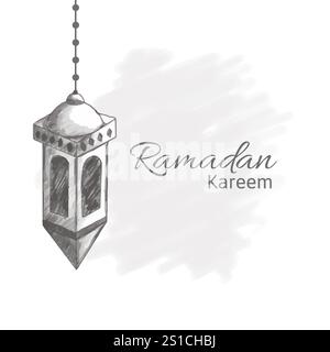 hand drawn sketch lantern for ramadan kareem background with water color background Stock Vector