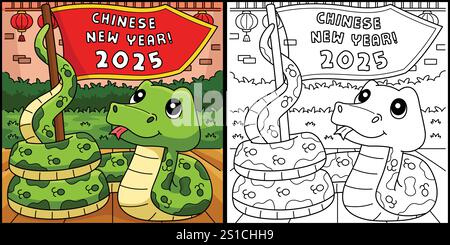 Year of the Snake Holding a Flag Coloring Page Stock Vector Image & Art ...