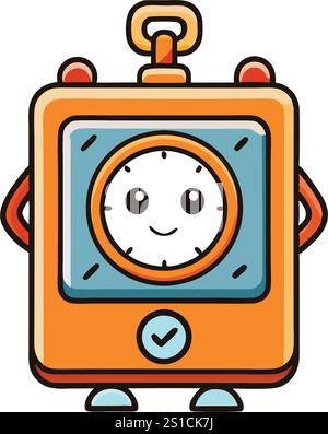 Cute timer character featuring a smiling face, colorful design, and whimsical details for creative projects and concepts Stock Vector