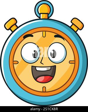 Cheerful stopwatch icon in a fun cartoon style, designed with bold colors and a playful expression for versatile uses Stock Vector