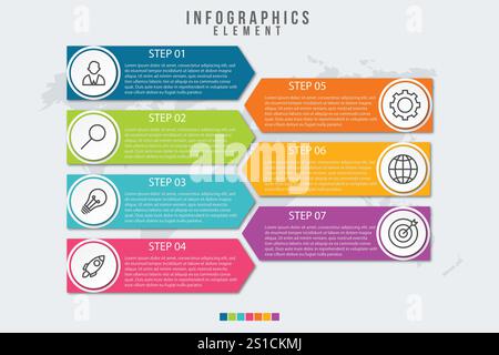 Presentation business infographic template with 7 options Stock Vector