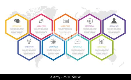 Vector infographic design template with 9 options or steps Stock Vector
