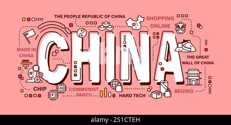 China . Word and outline icon on solid color background . Vector . Stock Vector