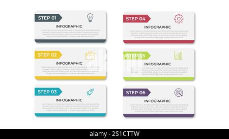 Presentation business infographic template with 6 options Stock Vector