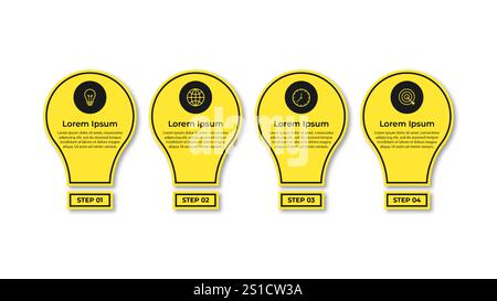 Infographics vector light bulb. Template for growth chart, graph, presentation, chart. Business startup lamp concept with 4 options Stock Vector