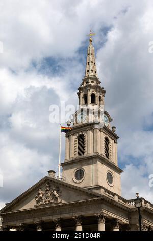 LONDON, UK - July 14, 2021:  LONDON, UK - SEPTEMBER 29, 2018:   The tower and spire of St Martin-in-the-Fields church in Trafalgar Square Stock Photo