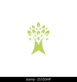 People tree logo with green leaves. Nature Health Icon Stock Vector