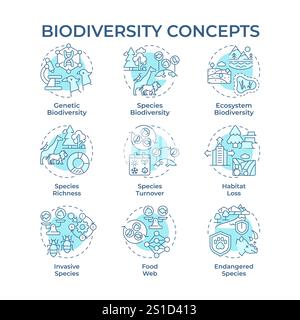 Biodiversity soft blue concept icons Stock Vector