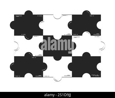 Interlocking puzzle pieces doodle linear object Stock Vector