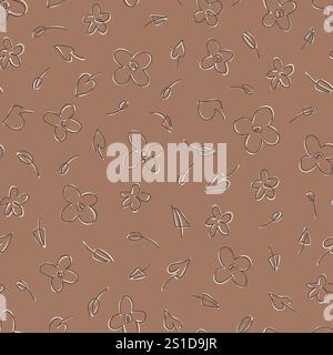 Minimalist and playful floral style pattern in Mocha Mousse colour palette. Stock Vector