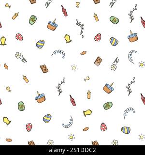 Seamless Easter pattern. Doodle vector easter hand drawn background Stock Photo