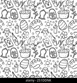 Seamless Easter pattern. Doodle vector easter hand drawn background Stock Photo
