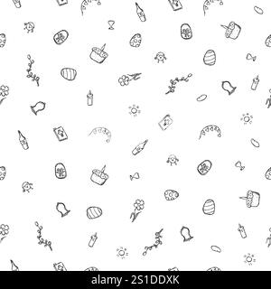Seamless Easter pattern. Doodle vector easter hand drawn background Stock Photo