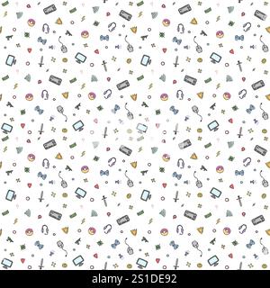 Seamless gaming pattern. Hand drawn gaming icons background Stock Photo