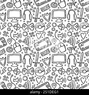 Seamless gaming pattern. Hand drawn gaming icons background Stock Photo