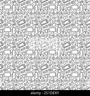 Seamless gaming pattern. Hand drawn gaming icons background Stock Photo