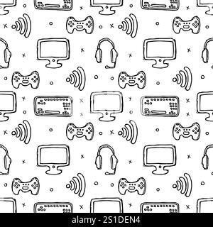 Seamless gaming pattern. Hand drawn gaming icons background Stock Photo