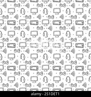 Seamless gaming pattern. Hand drawn gaming icons background Stock Photo