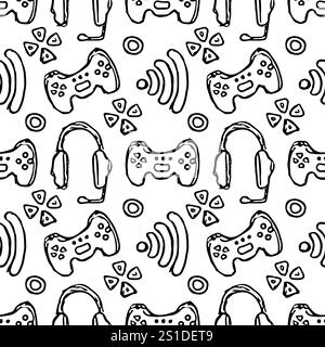 Seamless gaming pattern. Hand drawn gaming icons background Stock Photo