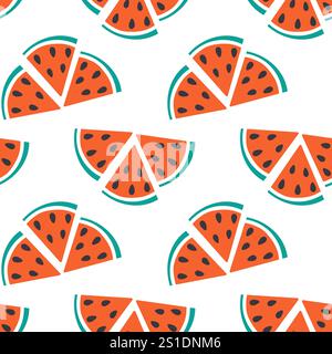Triangular Watermelon slices with seed Seamless Pattern in trendy doodle. Juicy Summer background. Isolated Vector illustration Thematic card, posting or web promo banner wallpaper, background texture Stock Vector