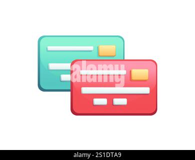 Two colorful credit cards in teal and red, representing financial transactions, shopping, and credit. Ideal for ecommerce, banking, and finance visual Stock Vector