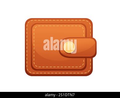 Brown leather wallet icon with stitching and golden button, symbolizing personal finance, spending, and budgeting. Ideal for financial, business, and Stock Vector