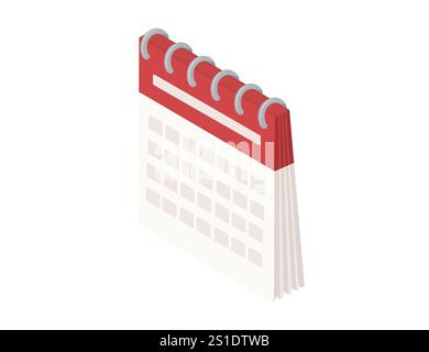 Isometric calendar with red accents and spiral binding, item for scheduling and planning. Perfect for business, time management, and organization them Stock Vector