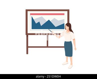 Woman presenting data on a board, symbolizing teaching, analysis, and presentation skills. Suitable for business, education, and coaching themes. Vect Stock Vector