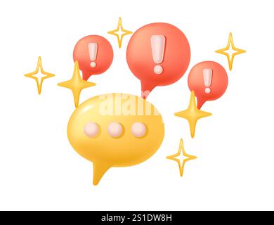 Colorful speech bubbles with dots and attention symbol. Vector illustration isolated on white background. Stock Vector