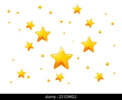 Shining golden stars of various sizes scattered on a white background, creating a magical and dreamy atmosphere. Ideal for festive designs, kids theme Stock Vector