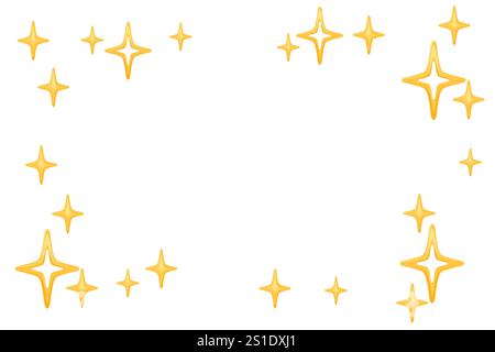 Frame with stars and sparkles. Greeting card or magical advertisement design. Empty space in middle. Vector illustration on white. Stock Vector