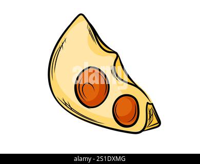 Piece of yellow cheese slice with holes. Hand drawn colorful sketch style. Food packaging, restaurant menus, or culinary-themed designs. Detailed and Stock Vector