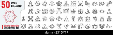 Board of Directors editable stroke icons, Meeting icons also includes round table discussion, member, stakeholder meeting, decision making, corporate Stock Vector