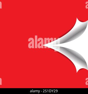 Torn in the middle and curled page with red color Stock Vector