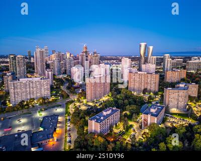 Mississauga, Ontario, Canada Downtown city skyline at blue hour. Stock Photo