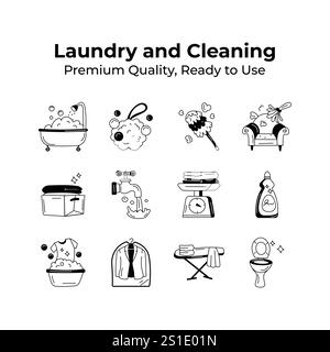 Laundry and cleaning icons set in modern design style Stock Vector