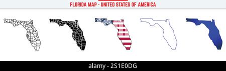 Florida Map with editable stroke icon. Florida USA State thin line icon, Florida map vector illustration, Florida, FL blue silhouette vector map Stock Vector