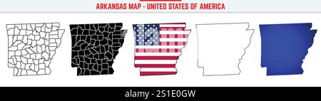 Arkansas Map with editable stroke icon. Arkansas USA State thin line icon, Arkansas map vector illustration, Arkansas, AR blue silhouette vector map Stock Vector