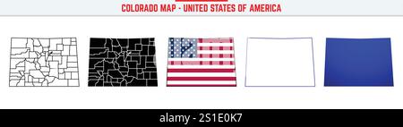 Colorado Map with editable stroke icon. Colorado USA State thin line icon, Colorado map vector illustration, Colorado, CO blue silhouette vector map Stock Vector