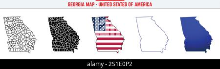 Georgia Map with editable stroke icon. Georgia USA State thin line icon, Georgia map vector illustration, Georgia, GA blue silhouette vector map Stock Vector