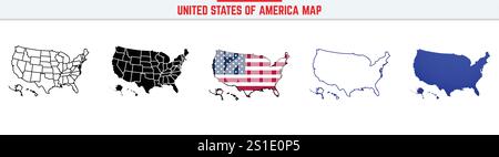 A clean, detailed outline of the USA map, perfect for use in infographics, presentations, education, or design projects. Stock Vector