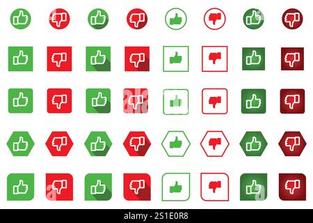 Like Unlike or Yes No or Do and Don't Icons with Positive and Negative Symbols, UI UX, app and more. Thumbs up and thumbs down Set of modern color Stock Vector