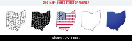 Ohio Map with editable stroke icon. Ohio USA State thin line icon, Ohio map vector illustration, Ohio, OH silhouette vector map Stock Vector