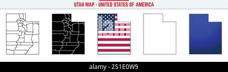 Utah Map with editable stroke icon. Utah USA State thin line icon, Utah map vector illustration, Utah, UT silhouette vector map Stock Vector