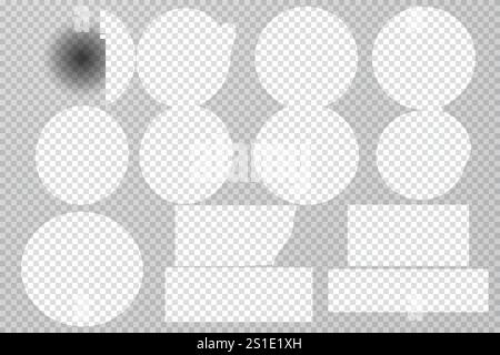 Vector realistic illustration of white round and priyamogonal stickers on transparent background Stock Vector