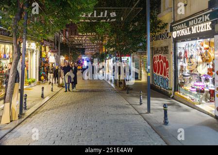 Night view along city street in the historic center of Istanbul Stock Photo