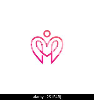 Love People Line Logo Vector. M Love Logo Stock Vector